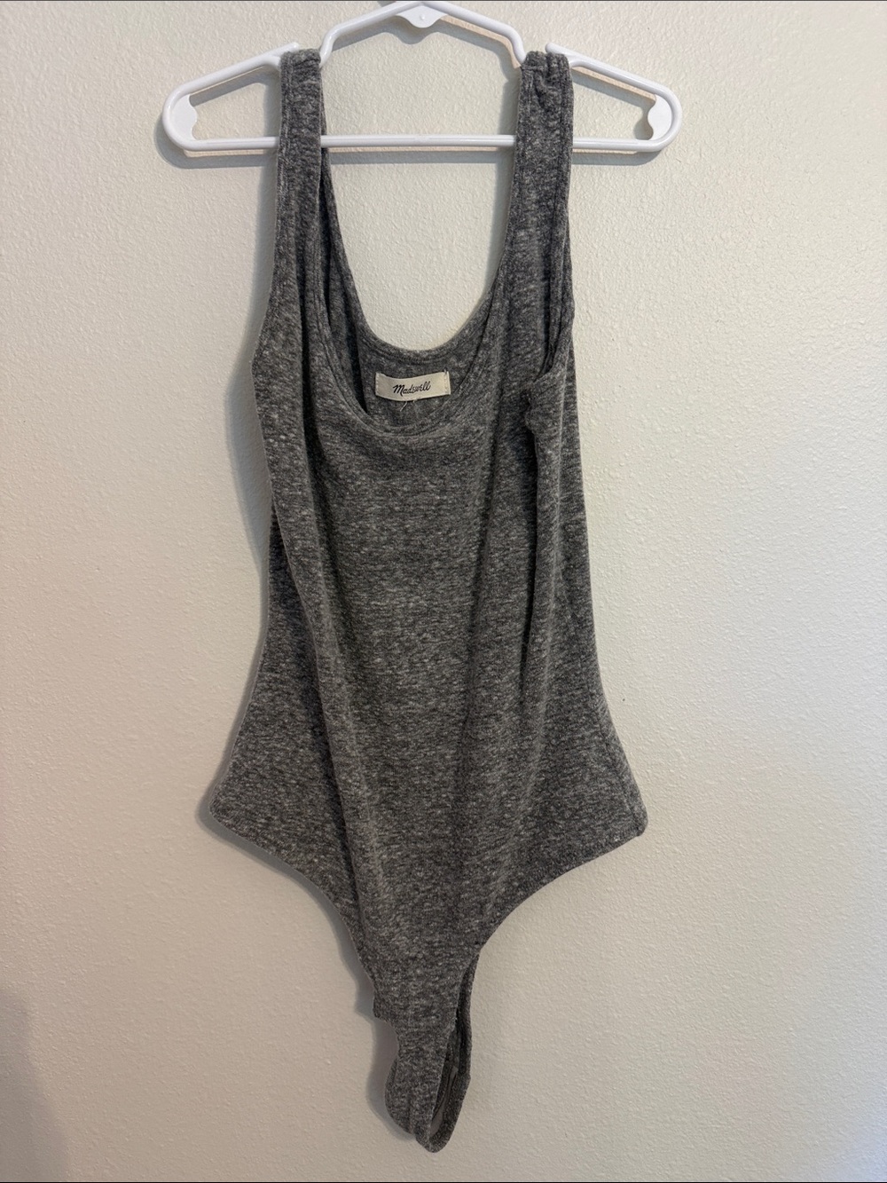 Madewell Gray Ribbed Scoop Neck Bodysuit